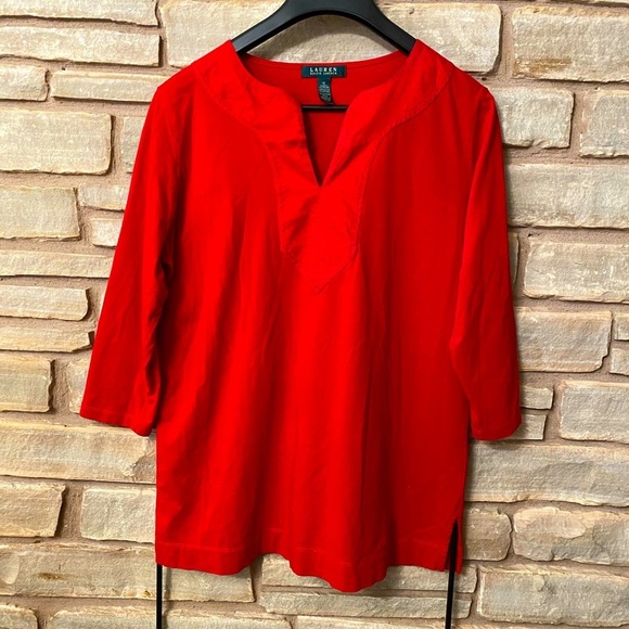 Lauren Ralph Lauren Top Women 1X Red Pullover Blouse Casual Preppy Breathable - Picture 2 of 10